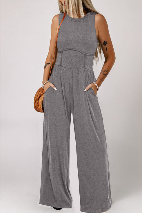 Minimalist Sleeveless Cinched Waist Wide Leg Jumpsuit