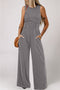 Minimalist Sleeveless Cinched Waist Wide Leg Jumpsuit