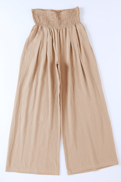 Minimalist Smocked High Waist Wide Leg Flowy Pants