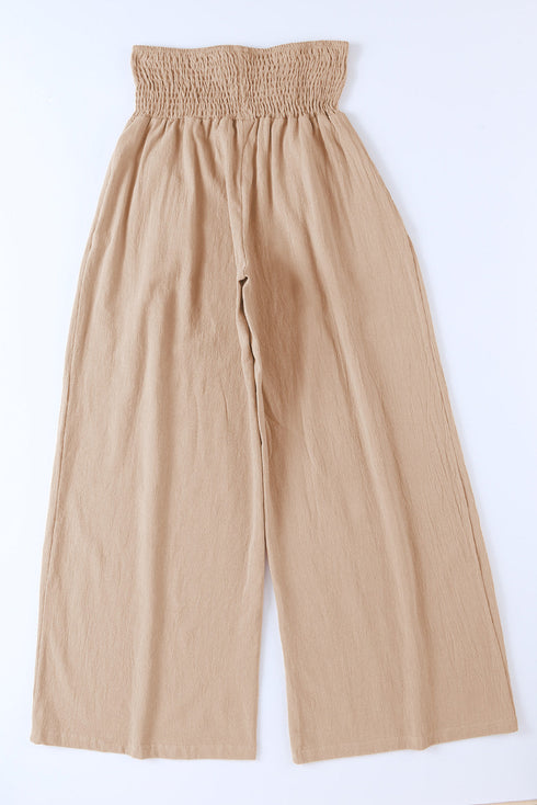 Minimalist Smocked High Waist Wide Leg Flowy Pants