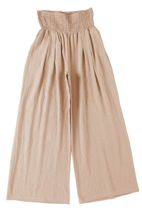 Minimalist Smocked High Waist Wide Leg Flowy Pants
