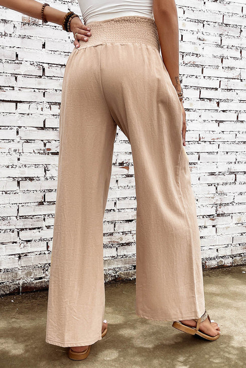 Minimalist Smocked High Waist Wide Leg Flowy Pants