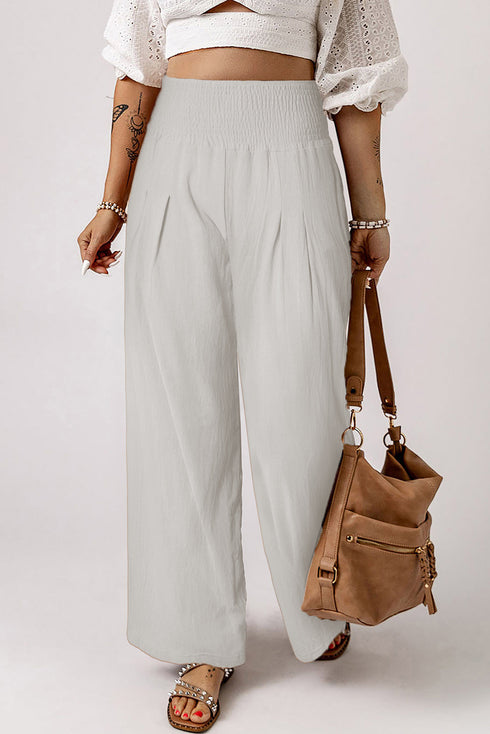 Minimalist Smocked High Waist Wide Leg Flowy Pants