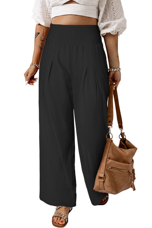 Minimalist Smocked High Waist Wide Leg Flowy Pants