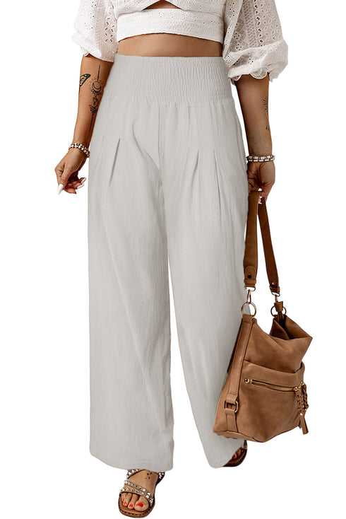 Minimalist Smocked High Waist Wide Leg Flowy Pants