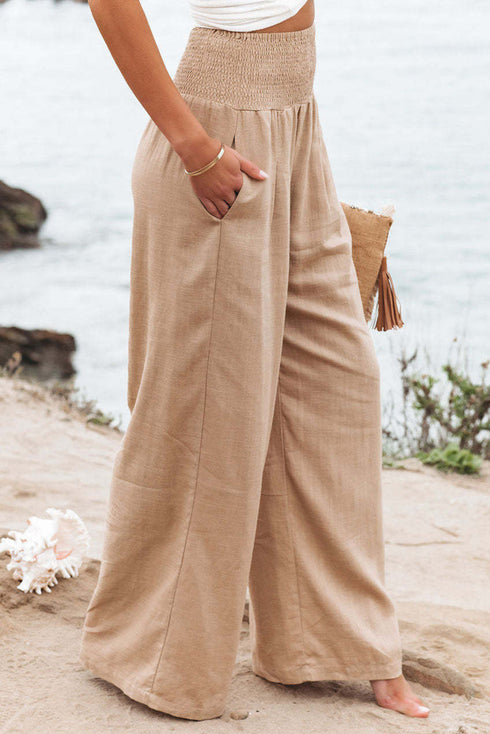 Minimalist Smocked High Waist Wide Leg Flowy Pants