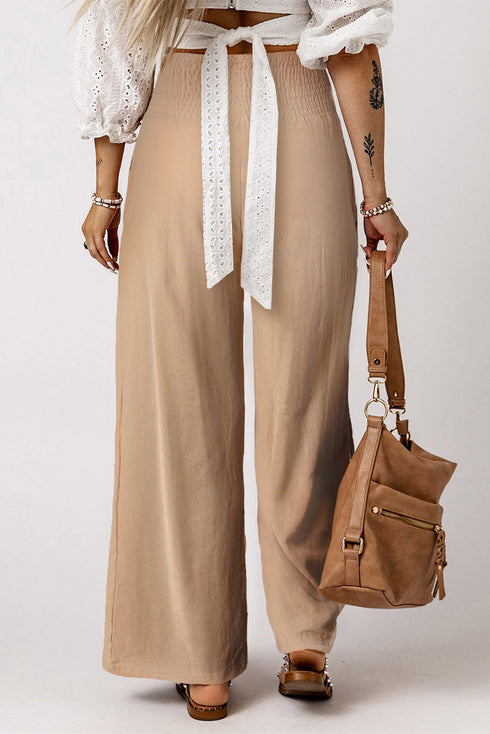 Minimalist Smocked High Waist Wide Leg Flowy Pants