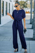 Minimalist Solid Belted Wide Leg Jumpsuit