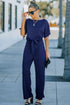 Minimalist Solid Belted Wide Leg Jumpsuit