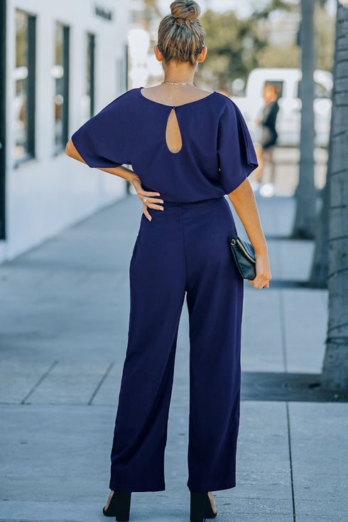 Minimalist Solid Belted Wide Leg Jumpsuit
