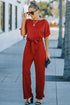 Minimalist Solid Belted Wide Leg Jumpsuit