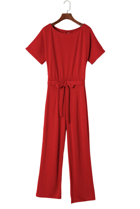 Minimalist Solid Belted Wide Leg Jumpsuit