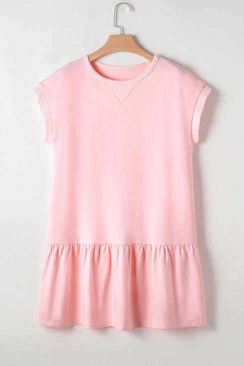 Minimalist Solid Cap Sleeve Drop Waist T Shirt Dress