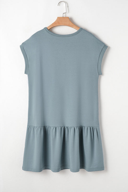 Minimalist Solid Cap Sleeve Drop Waist T Shirt Dress