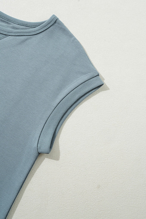 Minimalist Solid Cap Sleeve Drop Waist T Shirt Dress
