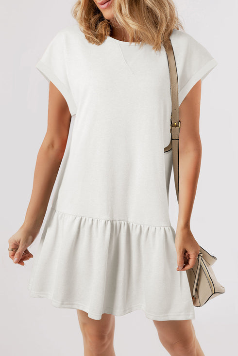 Minimalist Solid Cap Sleeve Drop Waist T Shirt Dress