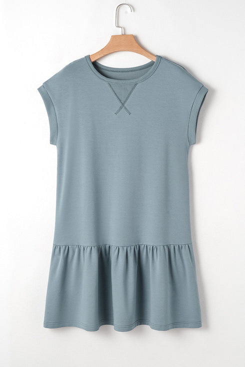 Minimalist Solid Cap Sleeve Drop Waist T Shirt Dress