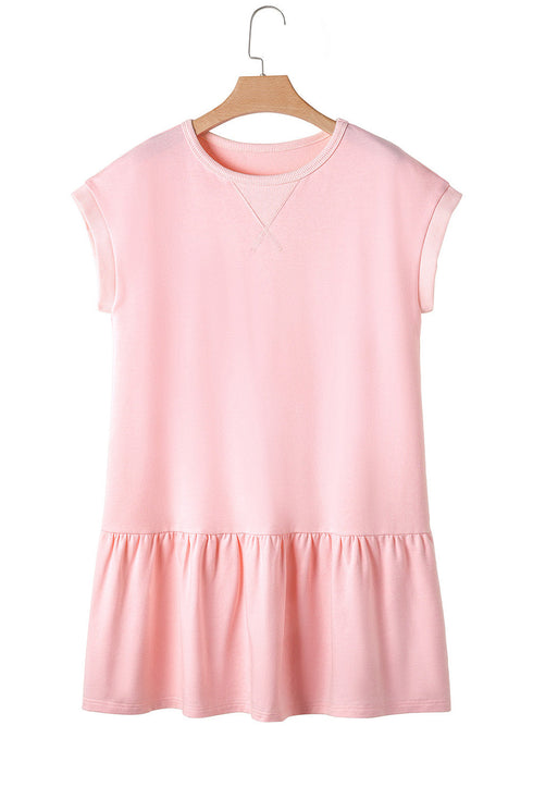 Minimalist Solid Cap Sleeve Drop Waist T Shirt Dress