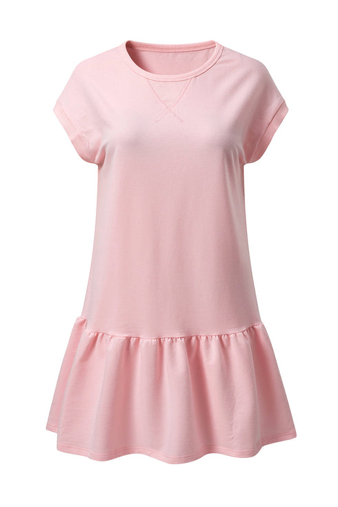 Minimalist Solid Cap Sleeve Drop Waist T Shirt Dress