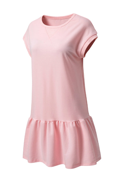Minimalist Solid Cap Sleeve Drop Waist T Shirt Dress