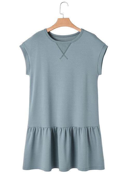 Minimalist Solid Cap Sleeve Drop Waist T Shirt Dress