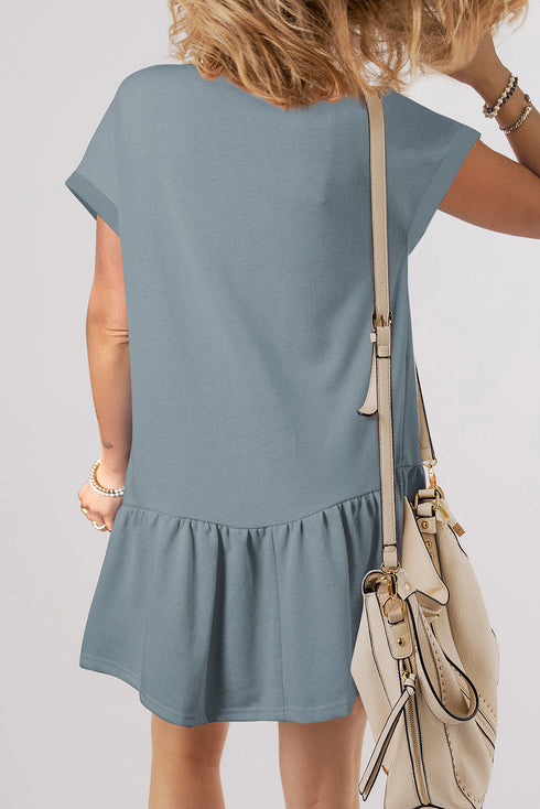 Minimalist Solid Cap Sleeve Drop Waist T Shirt Dress