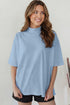 Minimalist Solid Mock Neck Cotton Stretch Tee