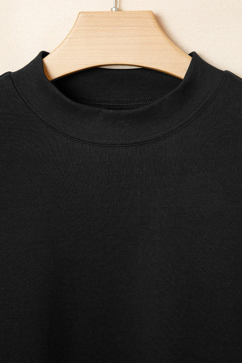 Minimalist Solid Mock Neck Cotton Stretch Tee