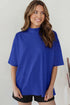 Minimalist Solid Mock Neck Cotton Stretch Tee