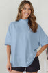 Minimalist Solid Mock Neck Cotton Stretch Tee