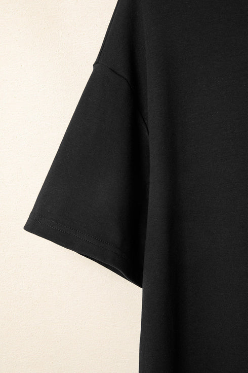 Minimalist Solid Mock Neck Cotton Stretch Tee