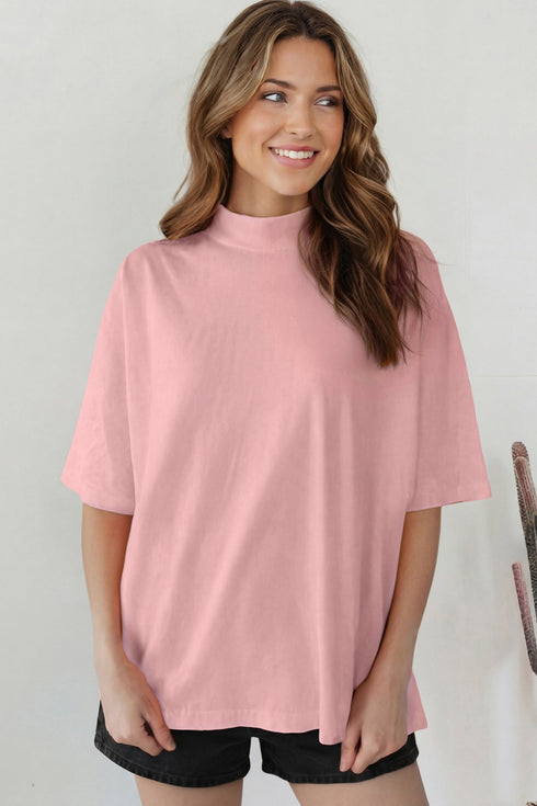 Minimalist Solid Mock Neck Cotton Stretch Tee