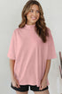Minimalist Solid Mock Neck Cotton Stretch Tee
