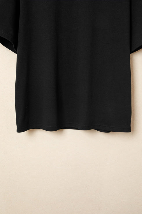 Minimalist Solid Mock Neck Cotton Stretch Tee
