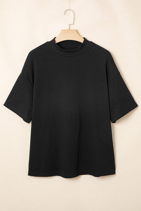 Minimalist Solid Mock Neck Cotton Stretch Tee