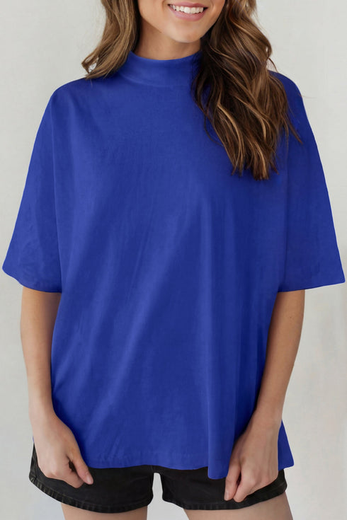 Minimalist Solid Mock Neck Cotton Stretch Tee