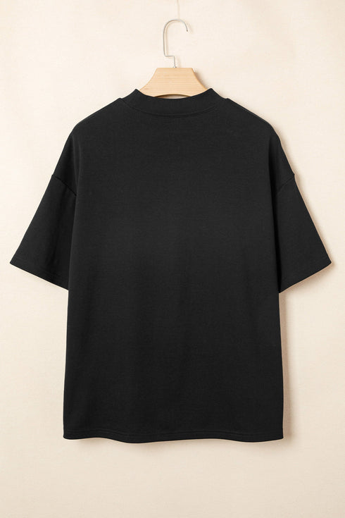 Minimalist Solid Mock Neck Cotton Stretch Tee