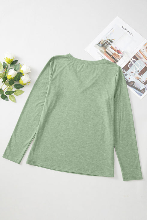 Minimalist Stretch V Neck Casual Long Sleeve Top