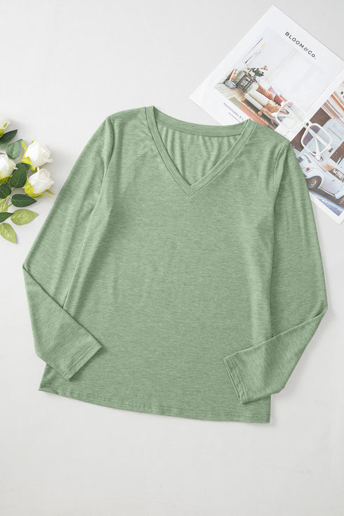 Minimalist Stretch V Neck Casual Long Sleeve Top