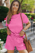 Minimalist Textured Drawstring Two Piece Short Sets
