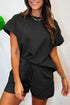 Minimalist Textured Drawstring Two Piece Short Sets