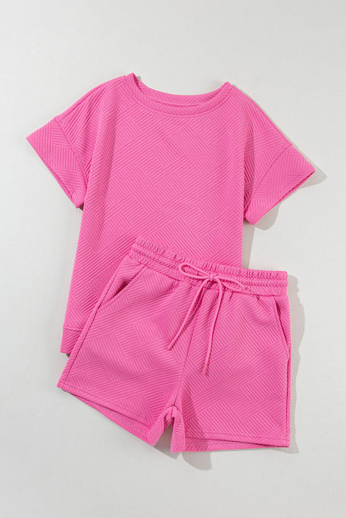 Minimalist Textured Drawstring Two Piece Short Sets