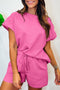 Minimalist Textured Drawstring Two Piece Short Sets