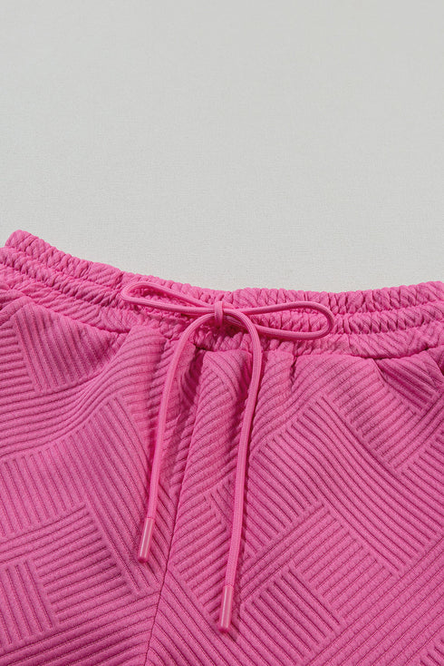 Minimalist Textured Drawstring Two Piece Short Sets