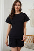 Minimalist Textured Drawstring Two Piece Short Sets