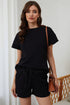 Minimalist Textured Drawstring Two Piece Short Sets