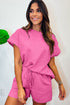 Minimalist Textured Drawstring Two Piece Short Sets