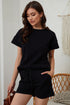 Minimalist Textured Drawstring Two Piece Short Sets