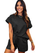 Minimalist Textured Drawstring Two Piece Short Sets
