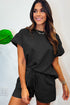 Minimalist Textured Drawstring Two Piece Short Sets